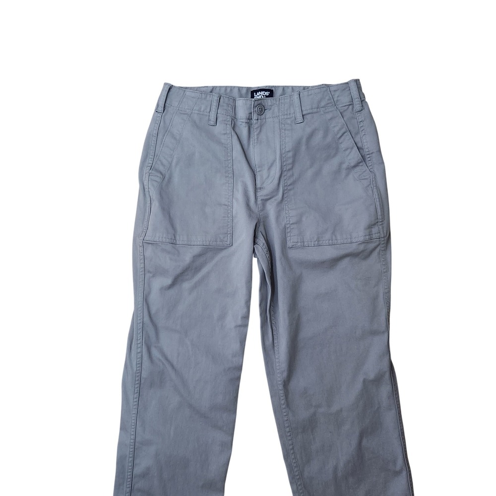 Lands End Womens Gray Utility Patch Pocket Straight Leg Pants Size 8P High Rise